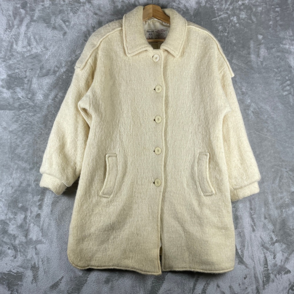 Vintage Hilda Ltd Coat Womens Medium Cream 100% Wool Lined Cardigan Jacket